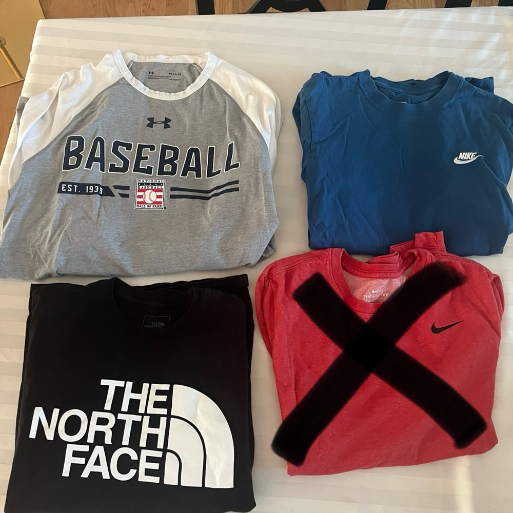 Men’s Small shirts- The North Face, Nike and Under Armour
